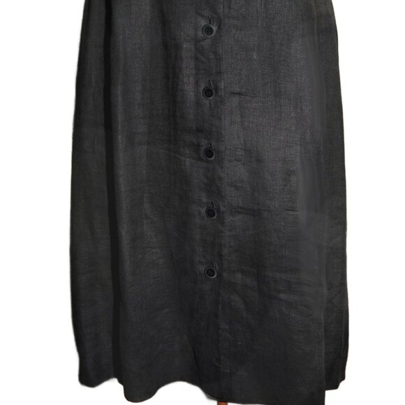 Women's Black Linen Button Front Sleeveless Midi Dress by Vivace Size 10 Unlined - Picture 5 of 7